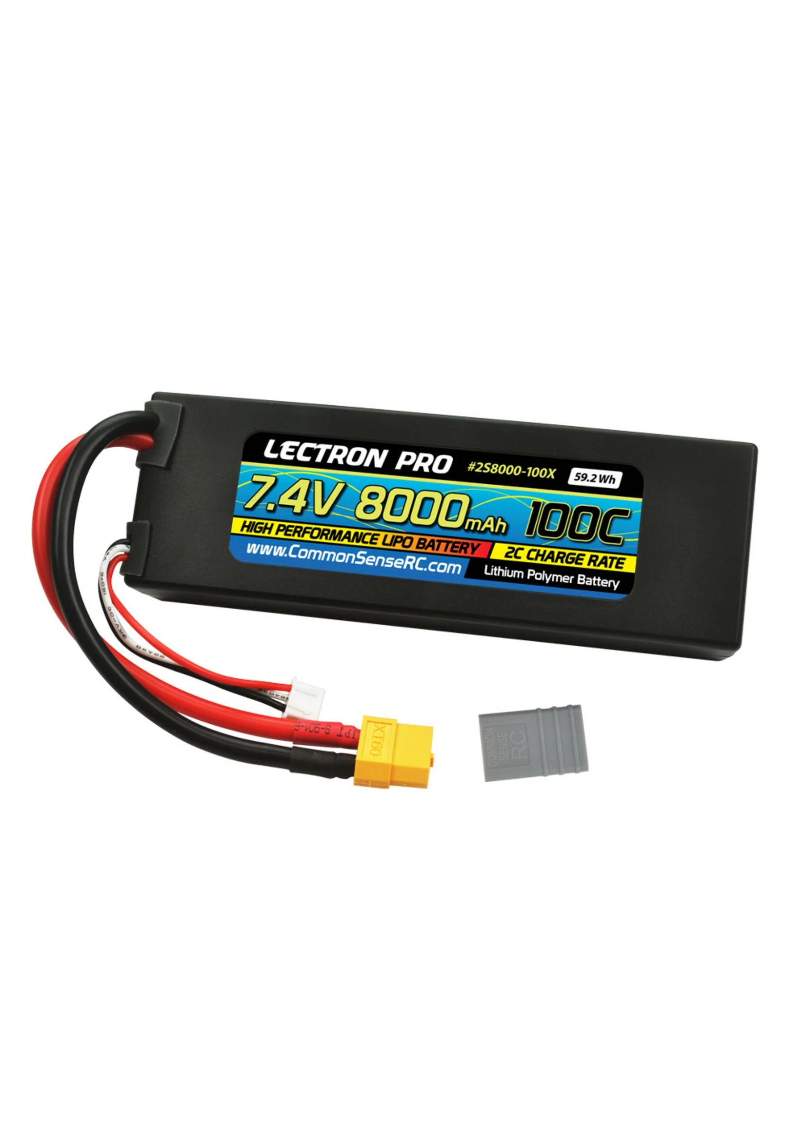 COMMON SENSE RC 2S8000-100X - 7.4V 8000mAh 100C Lipo Battery With XT60 Connector + CSRC Adapter