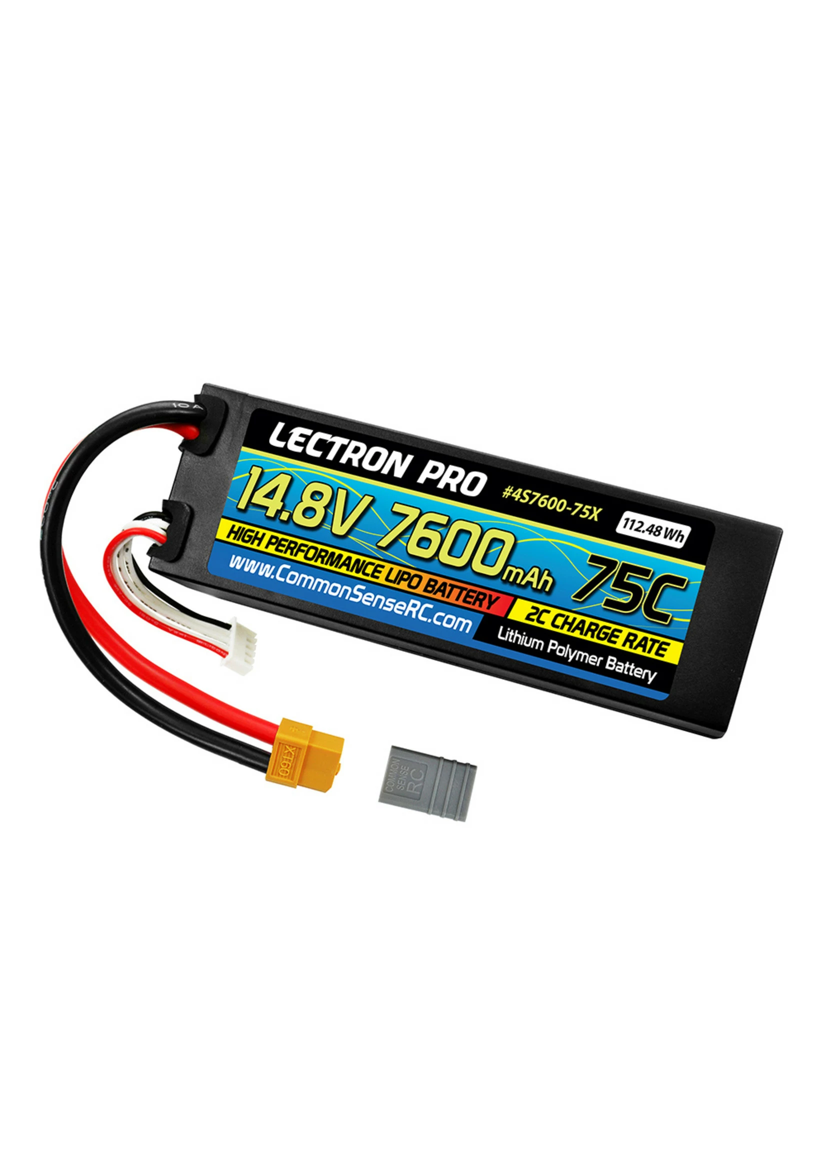 COMMON SENSE RC 4S7600-75X - 14.8V 7600mAh 75C Hard Case Lipo Battery With XT60 Connector + CSRC Adapter