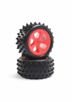 LOSI LOS41023 - 4 Row Rear Tires, Mounted, Red (2): Mini JRX2
