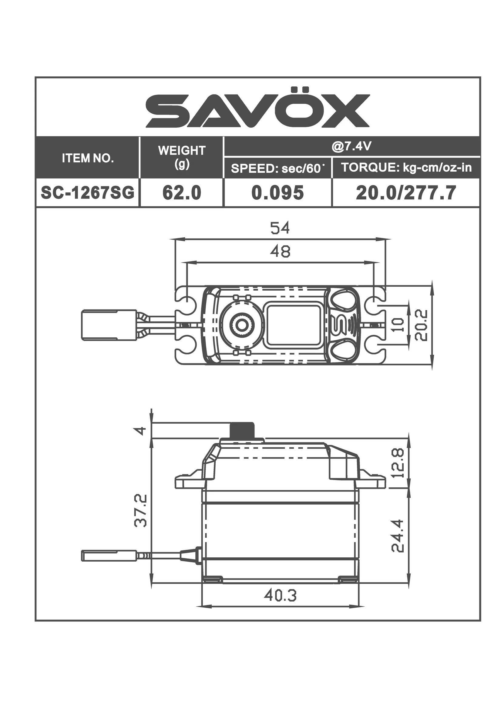 Savox SAVSC1267SGBE - Black Edition High Torque Digital Servo - Image 2