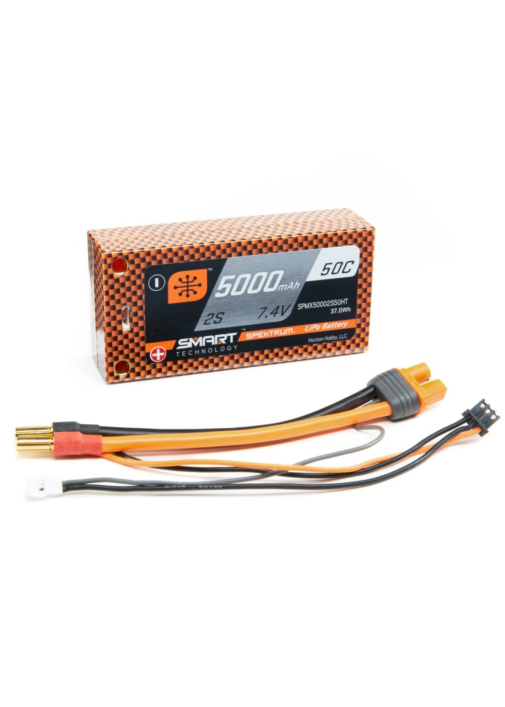 Spektrum SPMX50002S50HT - 7.4V 5000mAh 2S 50C Smart Race Shorty Hardcase LiPo Battery: Tubes, 5mm