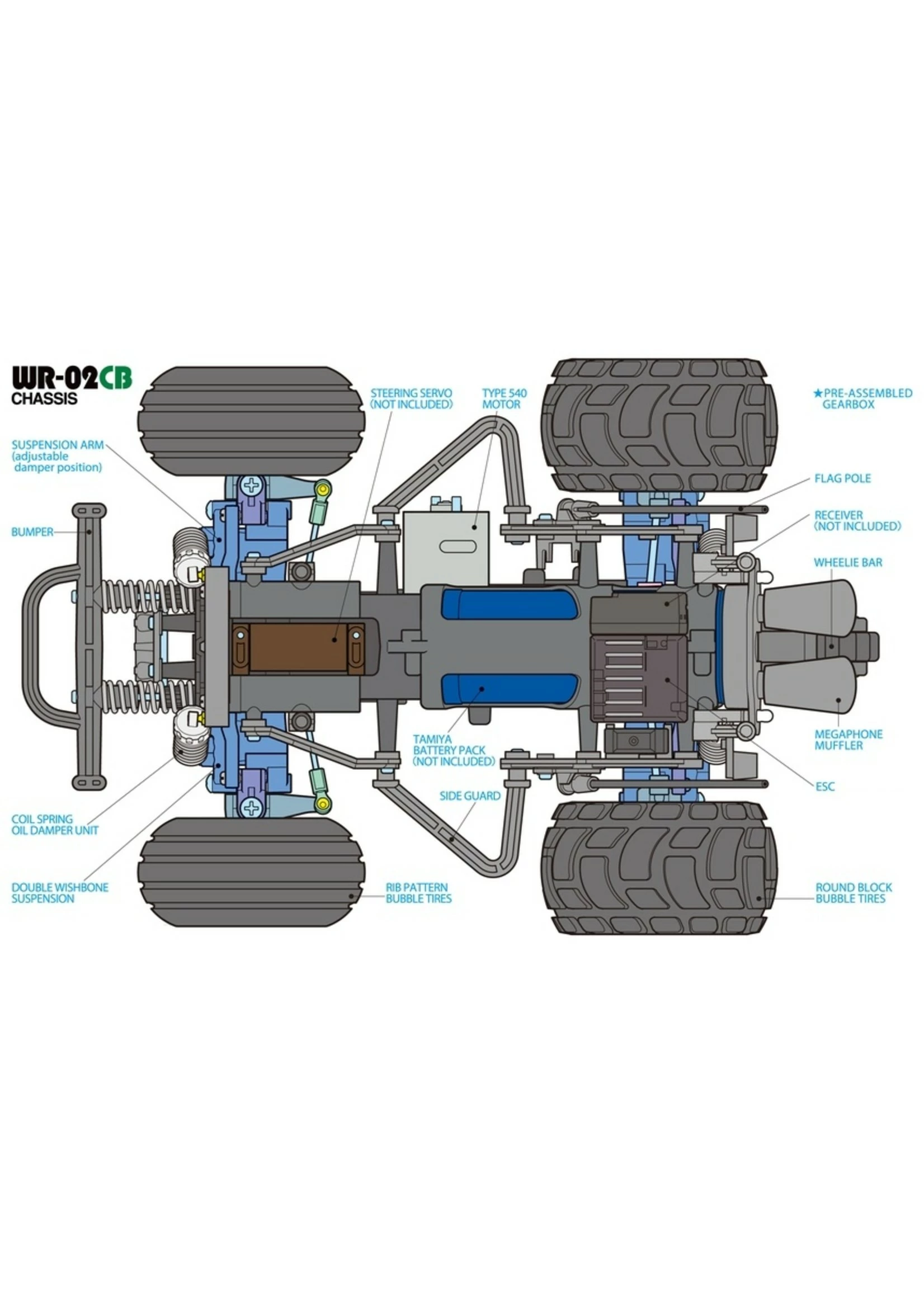 Tamiya 1/10 Comical Grasshopper 2WD - WR-02CB Chassis Kit - Image 10