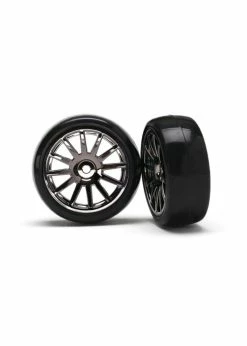 Traxxas 7573A - 12-Spoke Black Chrome Wheels / Slick Tires